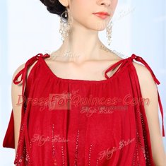 New Style Red Scoop Neckline Beading Prom Party Dress Sleeveless Side Zipper