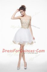 Knee Length Zipper Evening Dress White for Prom and Party with Beading and Lace