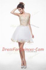 Knee Length Zipper Evening Dress White for Prom and Party with Beading and Lace
