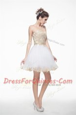 Knee Length Zipper Evening Dress White for Prom and Party with Beading and Lace