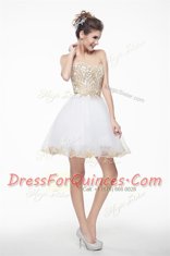 Knee Length Zipper Evening Dress White for Prom and Party with Beading and Lace