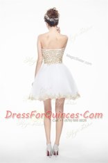 Knee Length Zipper Evening Dress White for Prom and Party with Beading and Lace