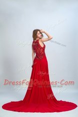 Vintage Scoop Sleeveless Chiffon Prom Dress Beading Court Train Side Zipper