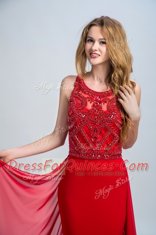 Vintage Scoop Sleeveless Chiffon Prom Dress Beading Court Train Side Zipper