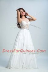 Bateau Sleeveless Dress for Prom Floor Length Lace White Tulle