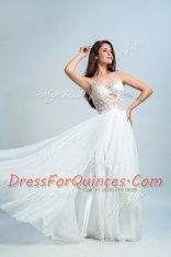 Bateau Sleeveless Dress for Prom Floor Length Lace White Tulle