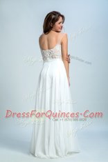 Bateau Sleeveless Dress for Prom Floor Length Lace White Tulle