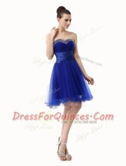 Stunning Royal Blue Dress for Prom Prom and Party and For with Ruffled Layers and Sequins and Ruching Sweetheart Sleeveless Lace Up