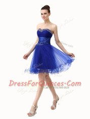 Stunning Royal Blue Dress for Prom Prom and Party and For with Ruffled Layers and Sequins and Ruching Sweetheart Sleeveless Lace Up