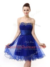 Stunning Royal Blue Dress for Prom Prom and Party and For with Ruffled Layers and Sequins and Ruching Sweetheart Sleeveless Lace Up