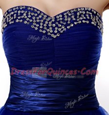 Stunning Royal Blue Dress for Prom Prom and Party and For with Ruffled Layers and Sequins and Ruching Sweetheart Sleeveless Lace Up