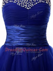 Stunning Royal Blue Dress for Prom Prom and Party and For with Ruffled Layers and Sequins and Ruching Sweetheart Sleeveless Lace Up