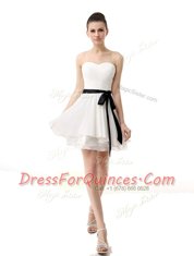 White Lace Up Prom Gown Sashes ribbons Sleeveless Knee Length