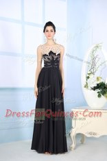 Beauteous Scoop Satin Sleeveless Floor Length Dress for Prom and Beading