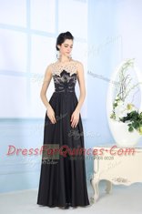 Beauteous Scoop Satin Sleeveless Floor Length Dress for Prom and Beading