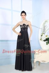 Beauteous Scoop Satin Sleeveless Floor Length Dress for Prom and Beading