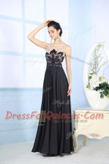 Beauteous Scoop Satin Sleeveless Floor Length Dress for Prom and Beading