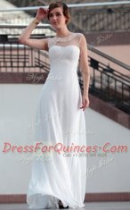 Enchanting White Satin Zipper Sleeveless Floor Length Beading and Lace