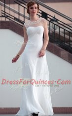 Enchanting White Satin Zipper Sleeveless Floor Length Beading and Lace