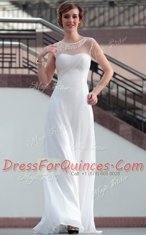 Enchanting White Satin Zipper Sleeveless Floor Length Beading and Lace