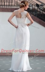 Enchanting White Satin Zipper Sleeveless Floor Length Beading and Lace