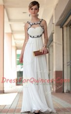 Hot Selling White Sleeveless Chiffon Side Zipper Prom Dress for Prom and Party