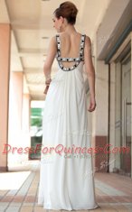 Hot Selling White Sleeveless Chiffon Side Zipper Prom Dress for Prom and Party