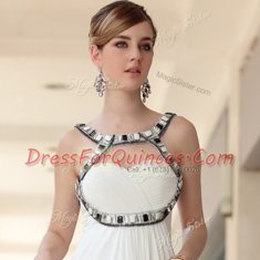 Hot Selling White Sleeveless Chiffon Side Zipper Prom Dress for Prom and Party