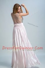 Beading and Ruching Homecoming Dress Baby Pink Side Zipper Sleeveless Floor Length