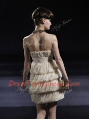 Sophisticated Champagne Column/Sheath Strapless Sleeveless Chiffon Knee Length Side Zipper Beading and Ruching