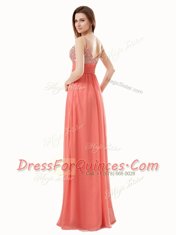 Watermelon Red Side Zipper V-neck Beading Prom Dress Chiffon Sleeveless