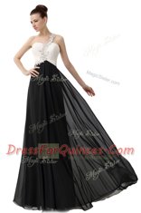 Cheap White And Black Empire Chiffon One Shoulder Sleeveless Beading Floor Length Zipper Prom Party Dress