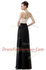 Cheap White And Black Empire Chiffon One Shoulder Sleeveless Beading Floor Length Zipper Prom Party Dress