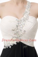 Cheap White And Black Empire Chiffon One Shoulder Sleeveless Beading Floor Length Zipper Prom Party Dress