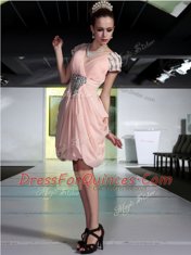 Knee Length Zipper Prom Gown Peach for Prom and Party with Beading