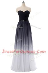 Belt Prom Dresses Black Lace Up Sleeveless Floor Length
