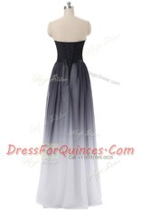 Belt Prom Dresses Black Lace Up Sleeveless Floor Length