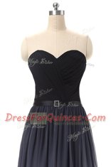 Belt Prom Dresses Black Lace Up Sleeveless Floor Length
