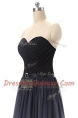 Belt Prom Dresses Black Lace Up Sleeveless Floor Length