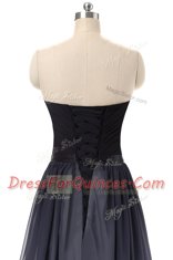 Belt Prom Dresses Black Lace Up Sleeveless Floor Length