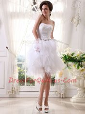 Sleeveless Zipper Knee Length Beading and Belt Prom Dress