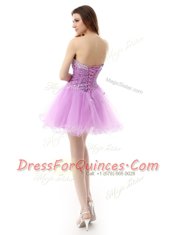 Lilac Organza Lace Up Prom Dress Sleeveless Knee Length Beading