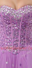 Lilac Organza Lace Up Prom Dress Sleeveless Knee Length Beading