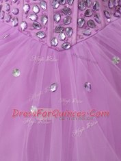Lilac Organza Lace Up Prom Dress Sleeveless Knee Length Beading