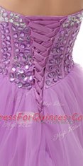 Lilac Organza Lace Up Prom Dress Sleeveless Knee Length Beading