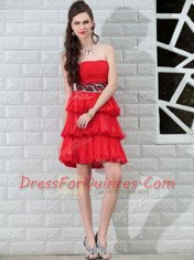 Flare Red Sleeveless Beading Knee Length Prom Gown