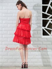 Flare Red Sleeveless Beading Knee Length Prom Gown