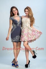 Dynamic Lace Sleeveless Mini Length Appliques Zipper Dress for Prom with Multi-color