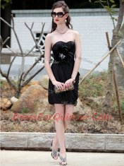 Black Chiffon Backless Prom Party Dress Sleeveless Knee Length Beading
