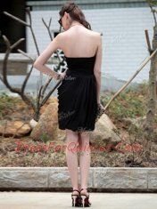 Black Chiffon Backless Prom Party Dress Sleeveless Knee Length Beading